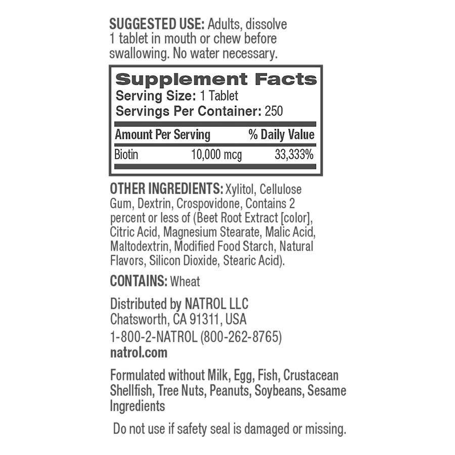 Biotin hỗ trợ tóc da móng Natrol 10000mcg – 250 viên – ảnh 4